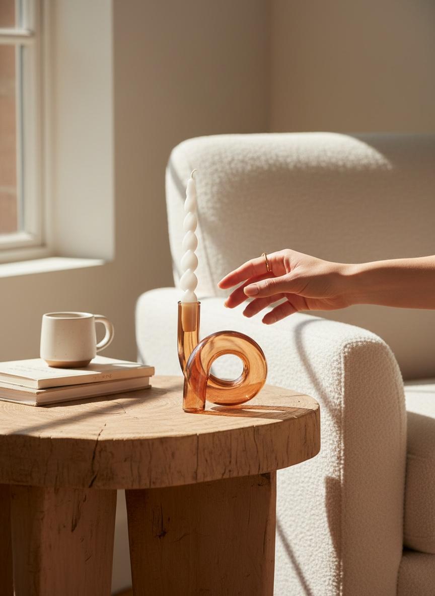 Bougeoir en verre torsadé